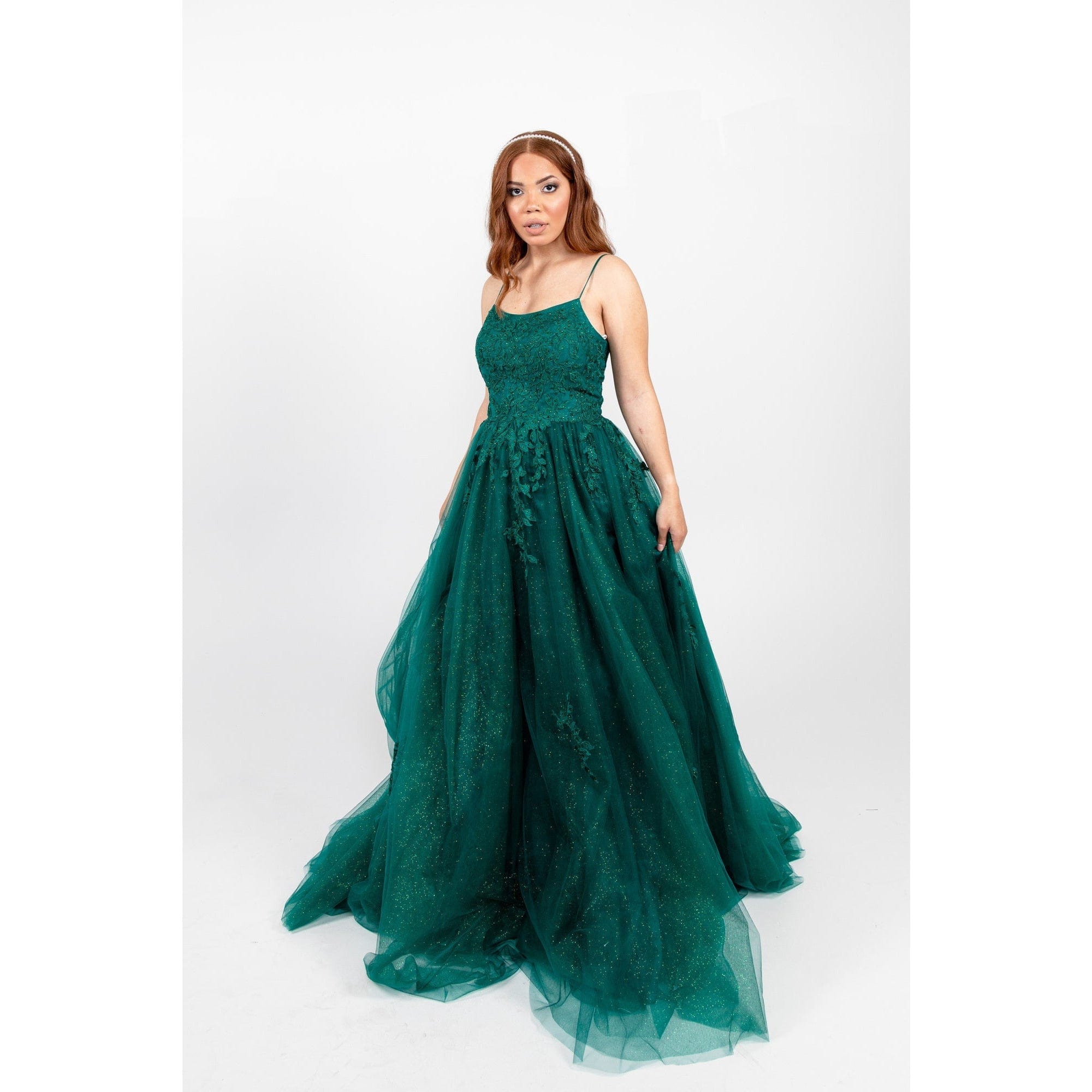 Dark Green Strapless Long Prom Dress with Lace Green / 0